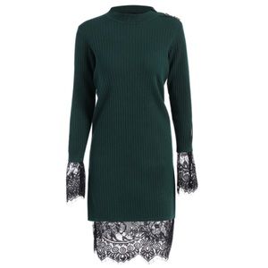 Zaful Lace Panel Cut Out Knitting Dress - Green OS